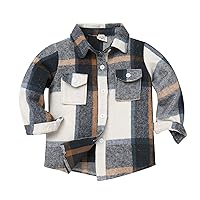 Toddler Baby Boys Girls Plaid Jacket Long Sleeve Button Down Flannel Shirts Kids Christmas Outfits Fall Winter Clothes