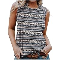 Sleeveless Tops for Women Summer Casual Blouse Western Aztec Tshirts Crewneck Ethnic Style Tees Beach T-Shirt Vest