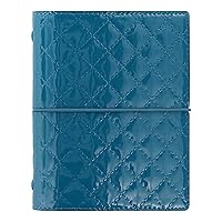 Domino Luxe Organizer, Pocket Size, Teal - High-Gloss, Quilted Effect Cover, Parisian Inspired, Six Rings, Week-to-View Calendar Diary, Multilingual, 2024 (C027993-24)