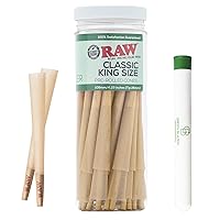 RAW Pre Rolled Rolling Cones: Classic King Size | 50 Pack – Slow Burning RAWthentic Papers & Tips, 109mm