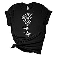 Faith Floral Bouquet Unisex Ladies Design Christian T-Shirt Graphic Tee-Black-Medium