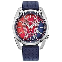 Citizen Eco-Drive Men's Marvel Spider Man Watch in Stainless Steel with Blue Polyurethane Strap, Spider Man Art Blue Dial, 3-Hand Date, 42mm (Model: AW1680-03W)