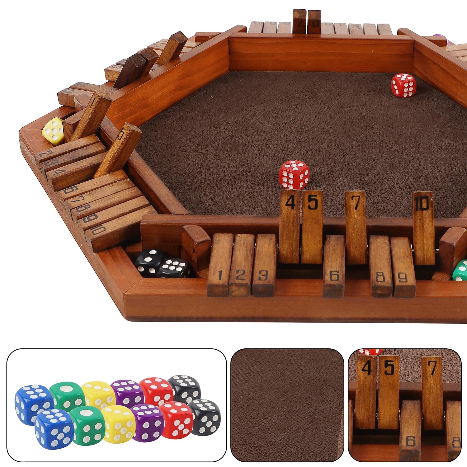 Juegoal Wooden Shut The Box Dice Game for 1-6 Players, Upgrade Tabletop Board Game with 12 Dice for Kids Adults Families, Classics Travel Portable Classroom Home Party Pub Board Game Sets