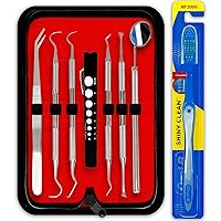 Professional Dental Hygiene Kit - Stainless Steel Tartar Remover, Tooth Scraper, Pick Scaler, Penlight, Toothbrush, and Case