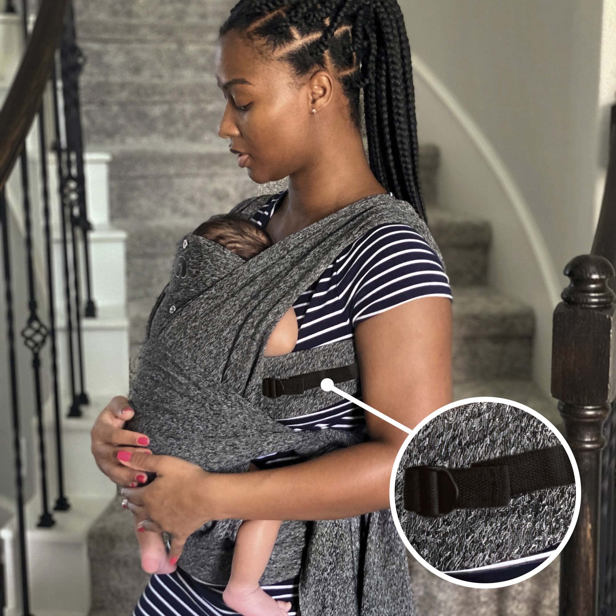 Boppy Baby Carrier- Adjustable ComfyFit, Heathered Gray, Hybrid Wrap with New Adjustable Arm Straps to Fit More Bodies, 3 Carrying Positions, 0m+ 8-35lbs, Soft Yoga-Inspired Fabric with Storage Pouch