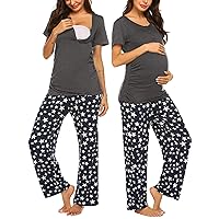 Ekouaer Nursing PJ Set Delivery/Labor/Maternity/Pregnancy Breastfeeding Pajamas Sleepwear Set (Star Printed M)