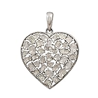 2.70 CTW Natural Diamond Polki Heart Pendant 925 Sterling Silver Platinum Plated Slice Diamond Jewelry