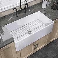 Farmhouse Sink 30X20 Fireclay White Farm Sink Undermount Kitchen Sink Single Bowl Extra Wide Apron Sink Big Capacity Modern White Sink with Protective Bottom Grid and Stainer