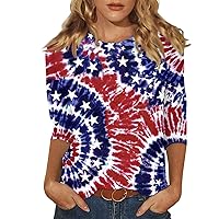 Patriotic Shirts for Women,Women's Fashion Casual Seven Sleeve Retro Independence Day Printed Round Neck Top