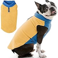 Gooby Half Stretch Fleece Vest Dog Sweater - Honey Mustard, Small - Warm Pullover Fleece Dog Jacket with D-Ring Leash - Winter Small Dog Sweater Coat - Cold Weather Dog Clothes for Small Dogs Boy