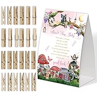 Fairy Don't Say Baby Game for Baby Shower, Pack of One 5x7 Sign and 50 Mini Natural Clothespins, Enchanted Forest Baby Shower Decoration, Gender Neutral Party Supplies - SC16