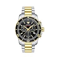Movado Men's Series 800 2-Tone Chronograph Watch with Printed Index, Gold/Black/Silver (2600146)