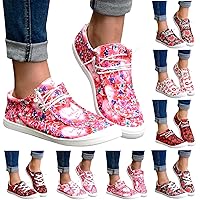 Gumipy Women's Canvas Shoes Valentine's Day Lace-Up Loafers Love Heart Print Sneaker Comfortable Lightweight Walking Shoes