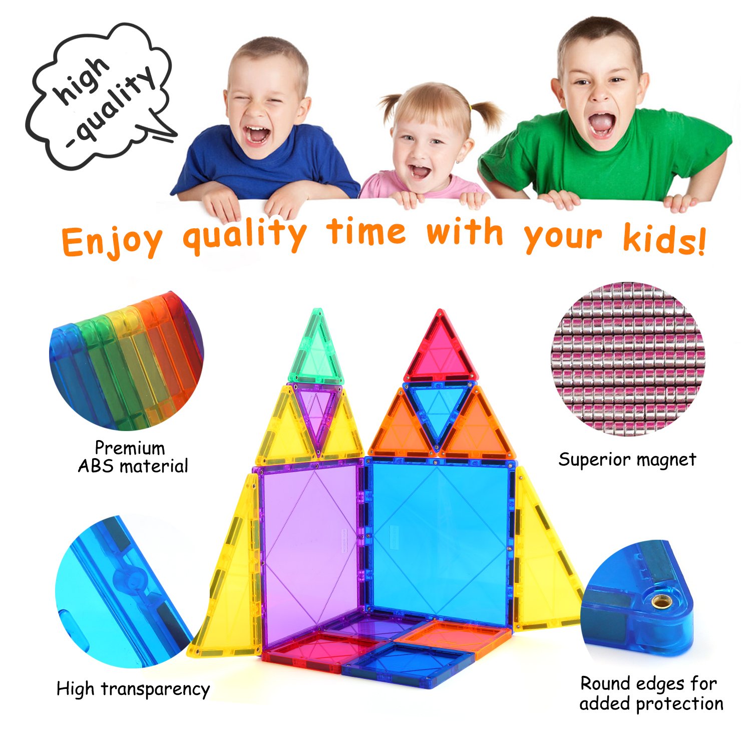 Children Hub 60pcs Magnetic Tiles Set - 3D Magnet Building Blocks - Premium Quality Educational Toys for Your Kids - Upgraded Version with Strong Magnets - Creativity, Imagination, Inspiration