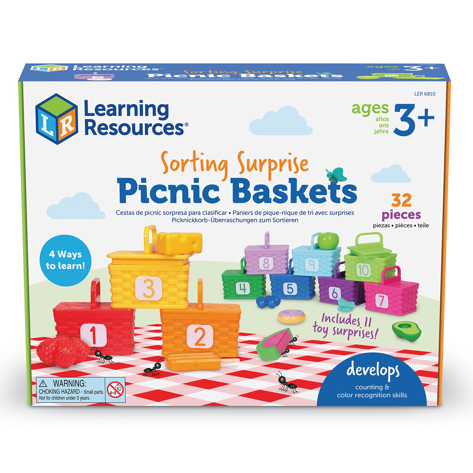 Learning Resources Sorting Surprise Picnic Baskets, Toddler Sorting & Matching Skills Toy, Fine Motor Skills, Preschool Educational Toys, 32 Pieces, Ages 3+