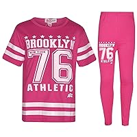 Girls Top Kids Designer's Brooklyn 76 Athletic T Shirt Top & Legging Set 7-13 Yr