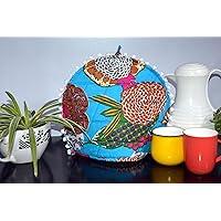 Marusthali Tea Cozy Pure Cotton and Traditional - Double Layered with Inner Waterproof Polyester Fabric (1 Piece, White Pom Pom, Turquoise)