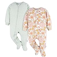 Gerber Baby Girls' Flame Resistant Fleece Footed Pajamas 2-Pack, Pink Floral