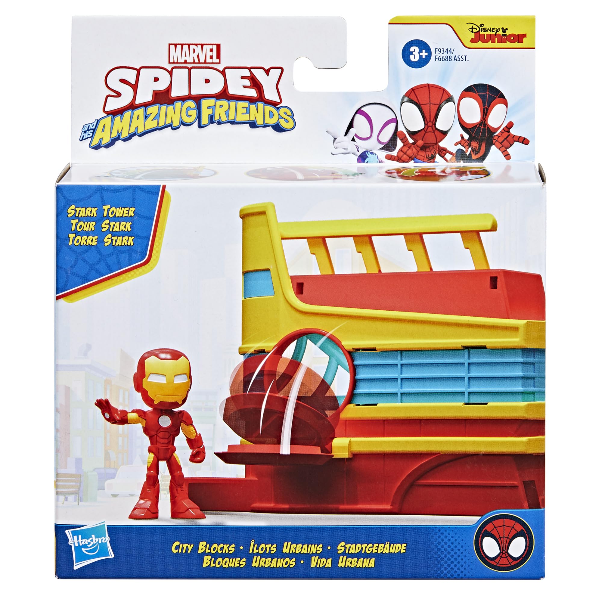 Spidey and His Amazing Friends City Blocks Stark Tower Playset with Action Figure, Marvel Super Hero Toys for Kids 3 and Up