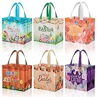 6 Pack Happy Easter Gift Bags with Handles - Reusable Easter Egg Hunt Bag, Multifunctional Non-Woven Easter Tote Goodie Bags for Easter Gifts Wrapping, Party Favors and Supplies, 8.3×8×5.9 inch