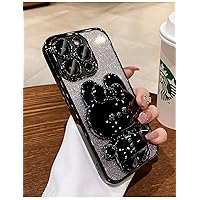 Spevert for iPhone 15 Pro Case Luxury Glitter Case with Cute Rabbit Stand,Glitter Diamond Bling Case with Mirror Full Camera Lens Proteciton for Women Men Girls Anti-Scratch 6.1'' (Black)