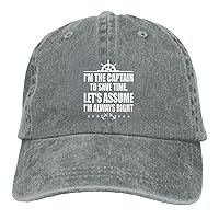 I'm The Captain to Save Time Let's Assume I'm Always Right Hat Funny Washed Cotton Cowboy Baseball Cap Vintage