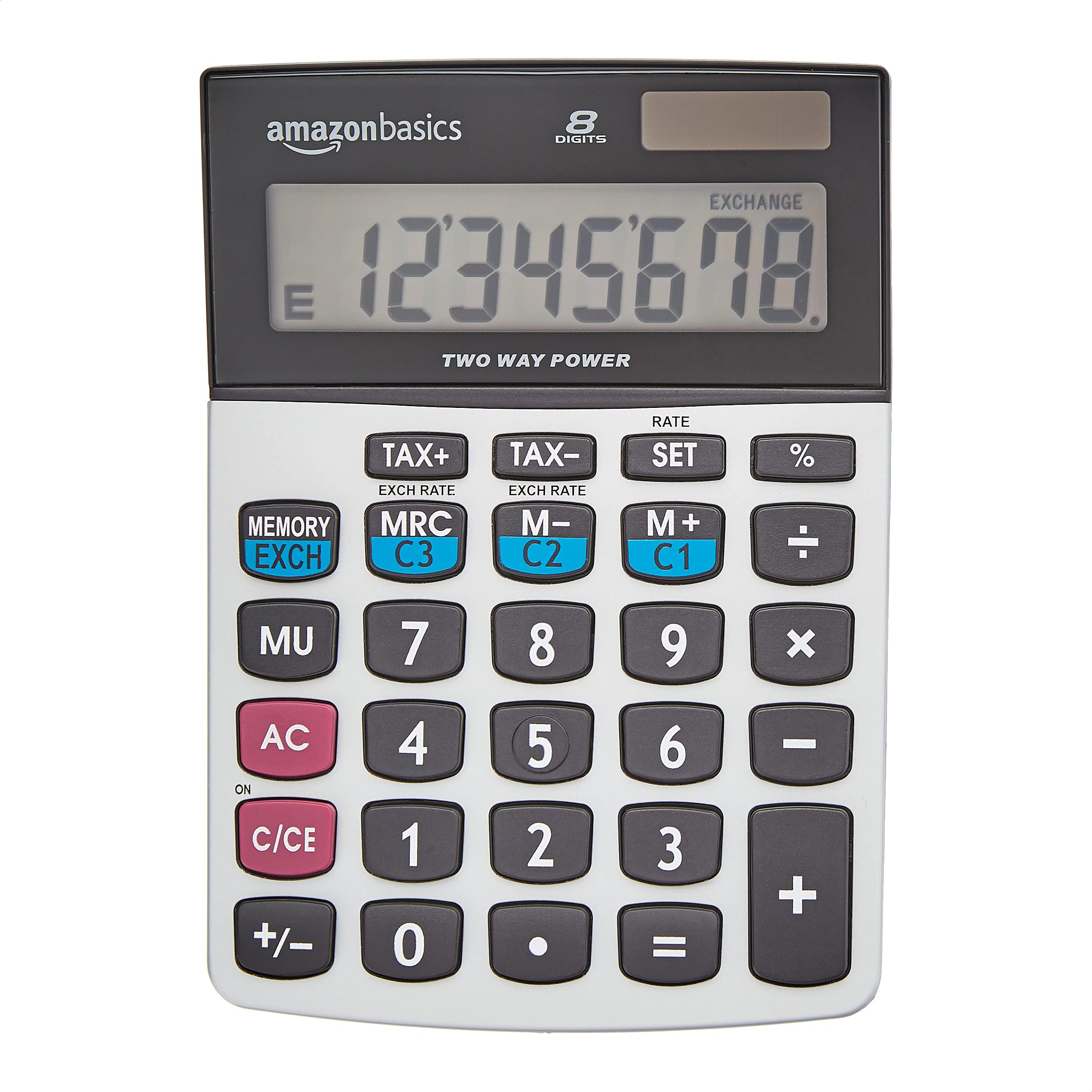 Amazon Basics LCD 8-Digit Desktop Calculator, Silver - 5 Pack