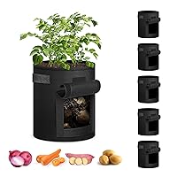 iPower 5-Pack 5-Gallon Potato Grow Bags Planter Pots with Handle, Access Flap and Visual Window, Easy to Harvest, Thickened Non-Woven Aeration Fabric Container for Tomato, Carrot, Fruits, Vegetables