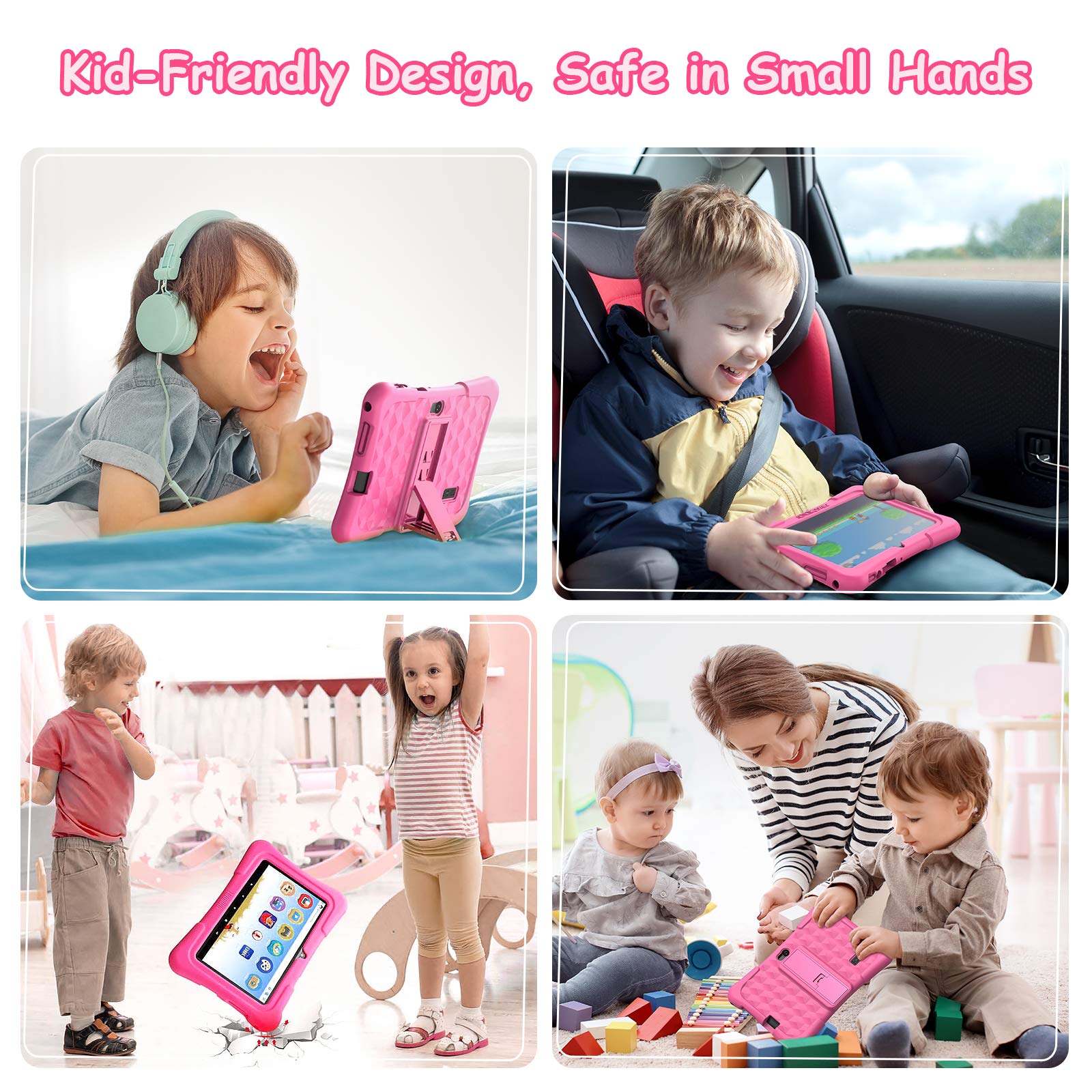 Dragon Touch Kids Tablets with 32GB Storage, 2GB RAM, 7 inch IPS HD Display, Android 12, Quad Core Processor, Kidoz Pre Installed with Kid-Proof Case, Wi-Fi only - Pink
