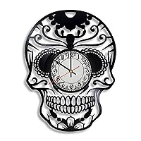 Skull Vinyl Record Wall Clock, Day of The Dead Gift for Any Occasion, Skull Mask Art