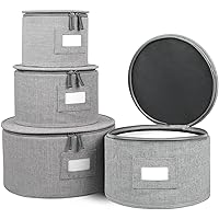 China Storage Set, Hard Shell 4-Piece Set for Plate Storage and Transport, Protects Dishes have Lable Window for Saucers and Stackable,Felt Plate Dividers Included
