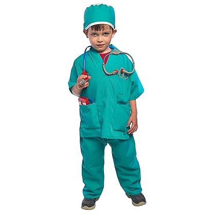 PREXTEX Kids Doctor Halloween Costume for Toddler Girls and Boys Surgeon Scrubs Set and Accessories for Best Child Dr Costumes