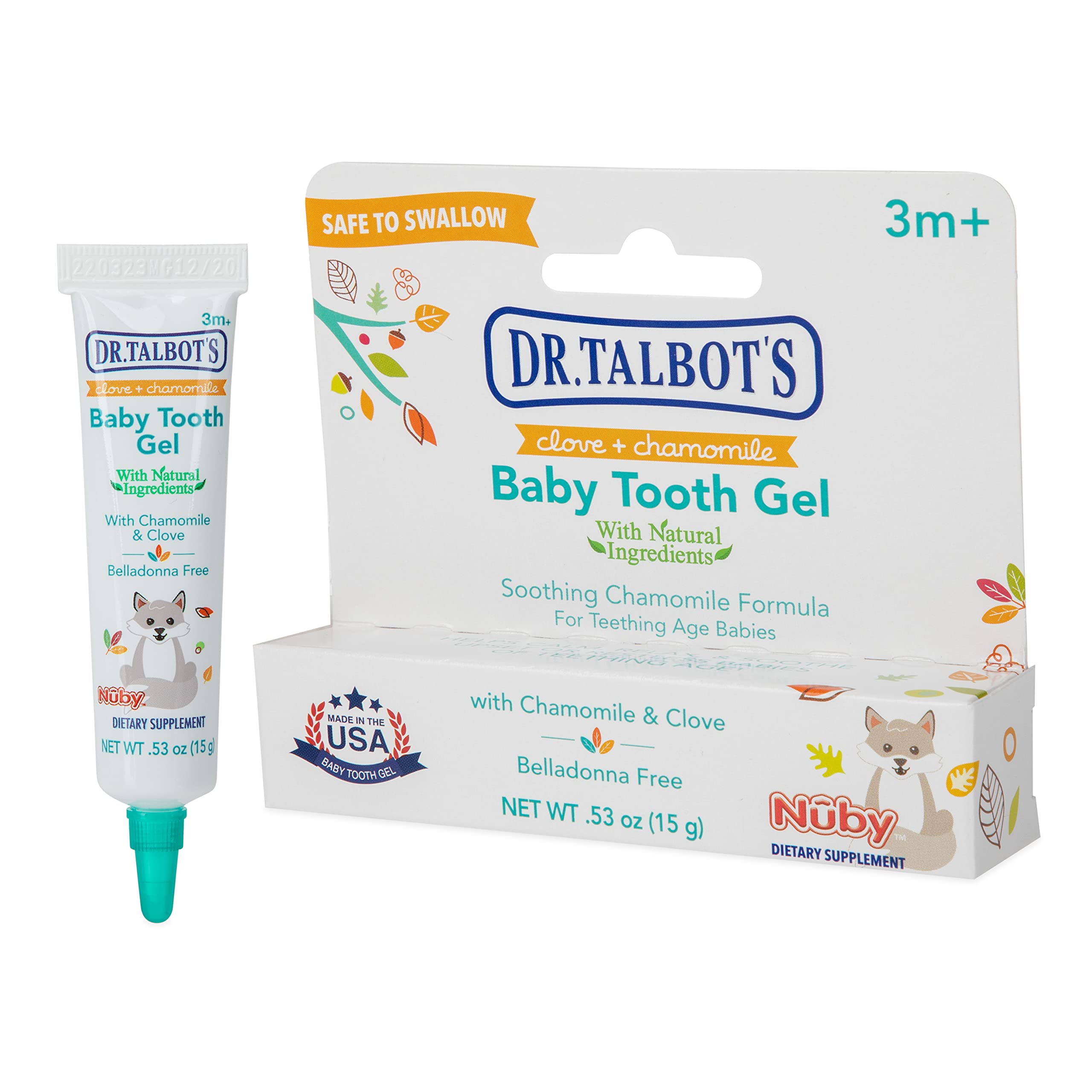 Nuby by Dr. Talbot's Baby Tooth Gel for Sore Gums, Naturally Inspired, Benzocaine Free, Belladonna