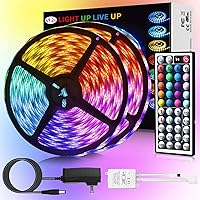 IP65 LED Strip Lights Waterproof, 49.2ft RGB LED Light Strips Color Changing 5050 LED Tape Lights with 44-Key Remote Controller and 24V Power Supply for Living Room Kitchen Home Decoration