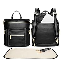 miss fong Diaper Bag Backpack Baby Diaper Bag, Large Leather Diaper Bag Backpack with 15 Pockets Diaper Bag Organizer, Changing Pad, Stroller Straps and 2 Insulated Pockets (Convertible, Black)