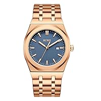 BUREI Men's Watch Stainless Steel Watch Analog Quartz Waterproof Watch with Date Business Casual Fashion Wrist Watches for Men