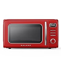 Galanz GLCMKZ11RDR10 Retro Countertop Microwave Oven with Auto Cook & Reheat, Defrost, Quick Start Functions, Easy Clean with Glass Turntable, Pull Handle, 1.1 cu ft, Red