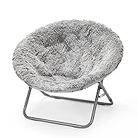 Oversized Mongolian Faux Fur Saucer Chair, Silver