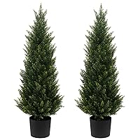 3FT Artificial Cedar Trees Artificial Pine Tree UV Resistant Potted Plant Set of 2 Artificial Outdoor Tree Artificial Plants for Indoor Outdoor Garden Home Decor