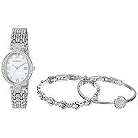 Armitron Women's Genuine Crystal Accented Watch and Bracelet Set, 75/5604