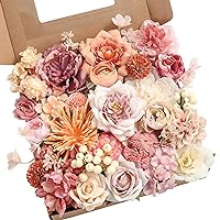 YYHUAWU Artificial Flowers Combo Set Fake Flower Leaf Box with Stems for DIY Wedding Bouquets Centerpieces Flower Arrangements Decorations Baby Shower Party Home Decorations Orange Pink