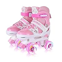 Roller Skates for Girls and Kids, 4 Sizes Adjustable Roller Skates, with All Wheels Light up, Fun Illuminating for Girls and Kids, Roller Skates for Kids Beginners, Pink