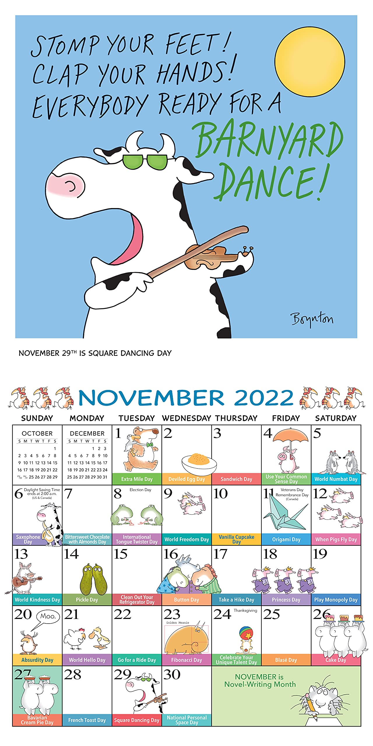 Sandra Boynton's Every Day's a Fabulous Holiday 2022 Wall Calendar