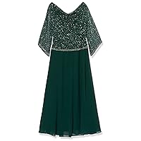 J Kara Women's Petite 3/4 Sleeve Long Embellished Gown with Cowl Neck