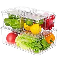Moretoes Fridge Organizer, 5pcs Clear Refrigerator Organizer Bins with Lid, Stackable Fruit Storage Containers, Plastic Pantry Organizer and Storage, BPA-Free