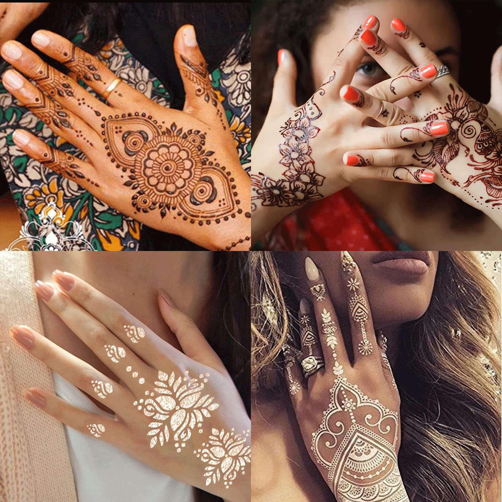 24 Sheets Henna Tattoo Stencils Kit for Hand, Indian Arabian Temporary Tattoo Template Mehndi Stencil Stickers