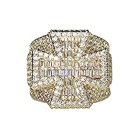 BAGUETTE CROSS Pinky 14k Gold Finish CZ Iced Out Ring for Men Hip Hop - MEN'S CZ RING, PERFECT RING, WEDDING RINGS, PROMISE RING, CZ ENGAGEMENT RING, WEDDING BANDS Size 6-10 Prime Delivery