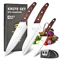 Professional Chef Knife Set, Ultra Sharp German High Carbon Stainless Steel Blade, Kitchen Knife Set with Ergonomic Handle, 3Pcs Chefs Knives 1Pcs Sharpener(4Pcs Chef's Knife Set)