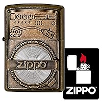 Zippo 2UDB-Record Windproof, Brass Lighter, Record with Metal Sticker, Brass