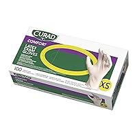 CURAD Comfort Disposable Medical Latex Gloves, Powder-Free, Textured, X-Small - For Superior Grip & Protection, Pack of 10, 1000 Count